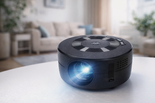 Изображение товара Мини LED проектор портативный круглый, домашний кинотеатр, USB/microSD, беспроводной mirroring iOS/Android/Windows