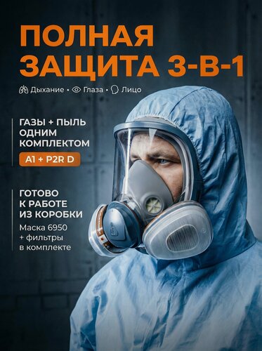 Изображение товара Профессиональная полнолицевая маска 6950(L) в сборе с фильтрами