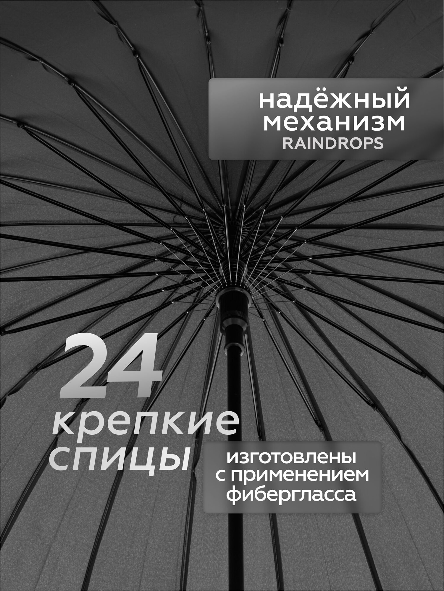 Зонт-трость RAINDROPS, black/mod gray — фото 1