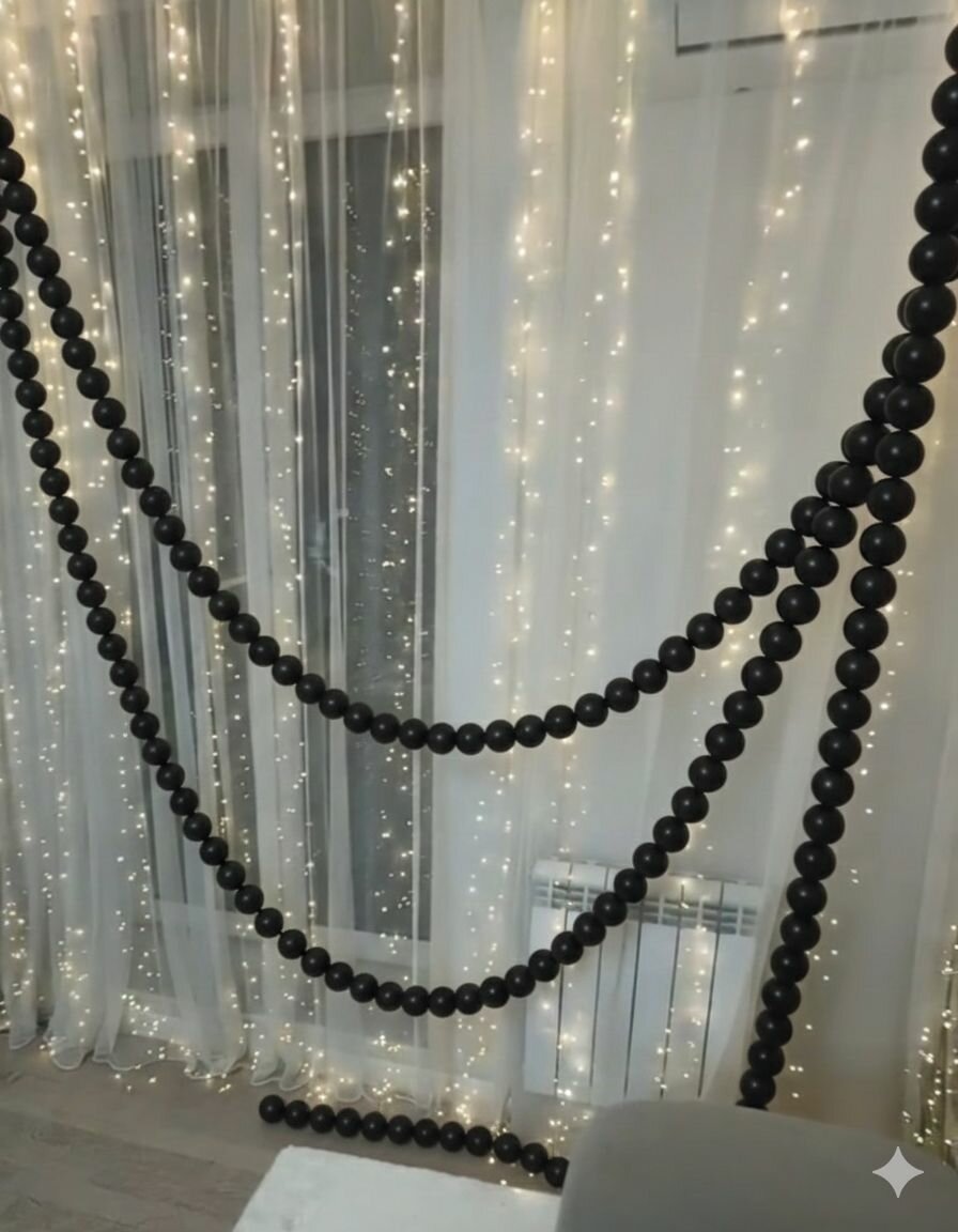 Интерьерное украшение "Бусы черные" 2,5м. d 7cm
