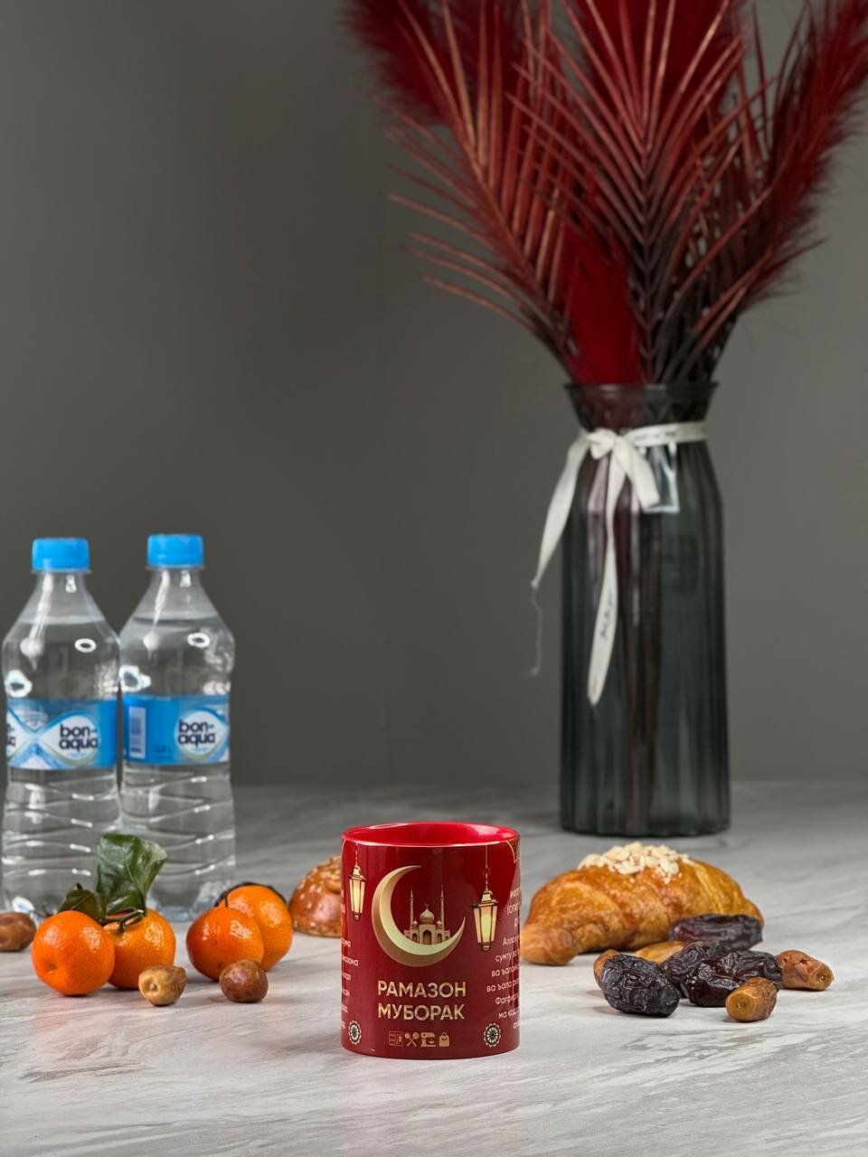 Кружка, для подарка, для офиса, для кухни, кофе и чая, красная, 350мл, с пожеланием Рамадана