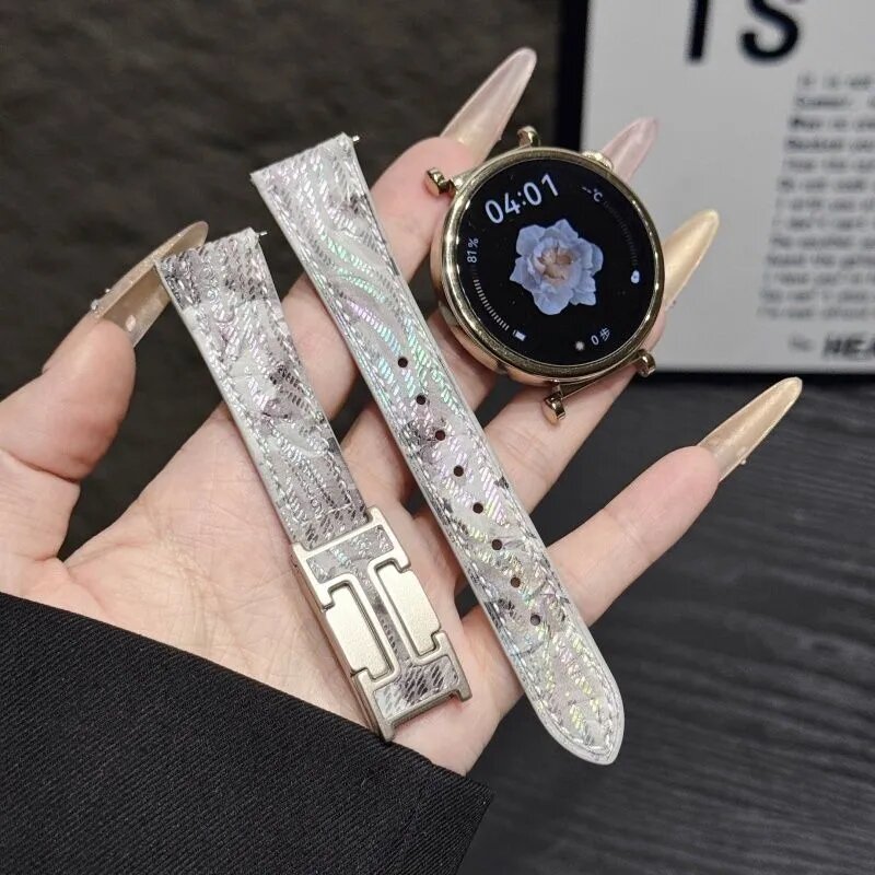 Кожаный ремешок для 18мм смарт-часов 18мм смарт-часов OPPO Watch X2 и X3 mini/ Oneplus Watch 4/ 3 43мм, магнитная застёжка H-образной формы, легкий и удобный/ стильно и универсально