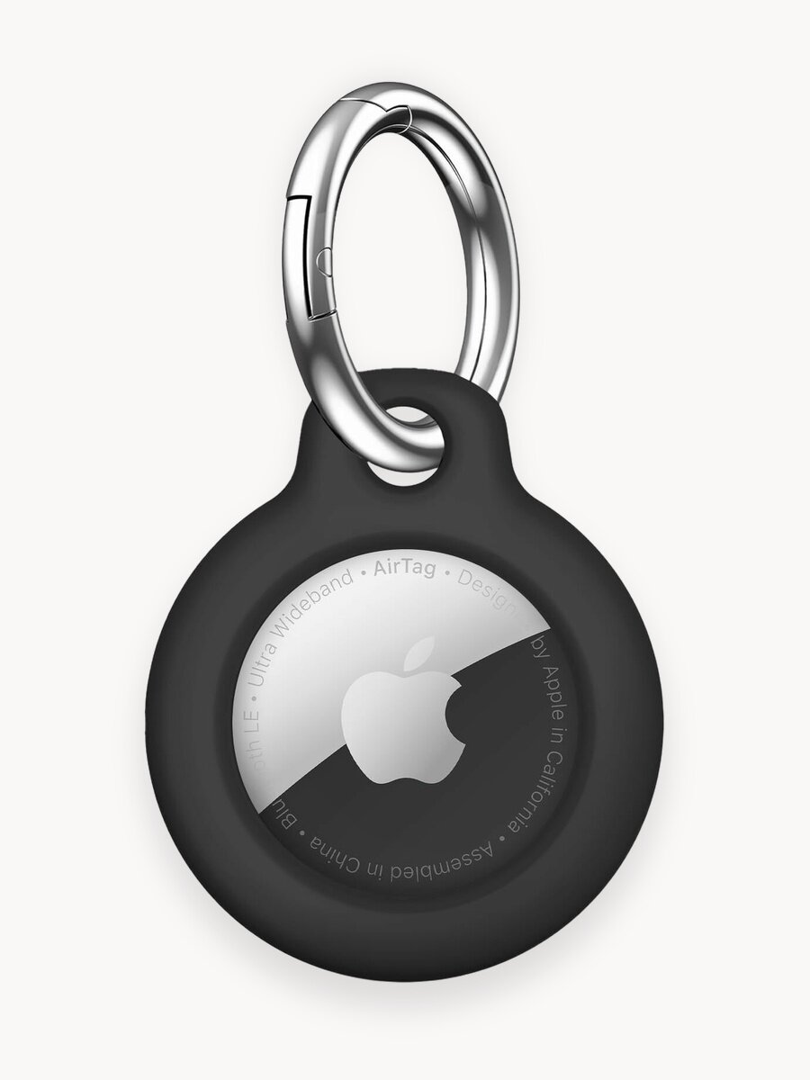 Чехол для брелка AirTag черный матовый с кольцом