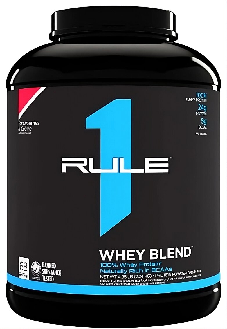 Протеин Rule 1 Whey Blend , Клубника , без ГМО и глютена, 2,28 кг