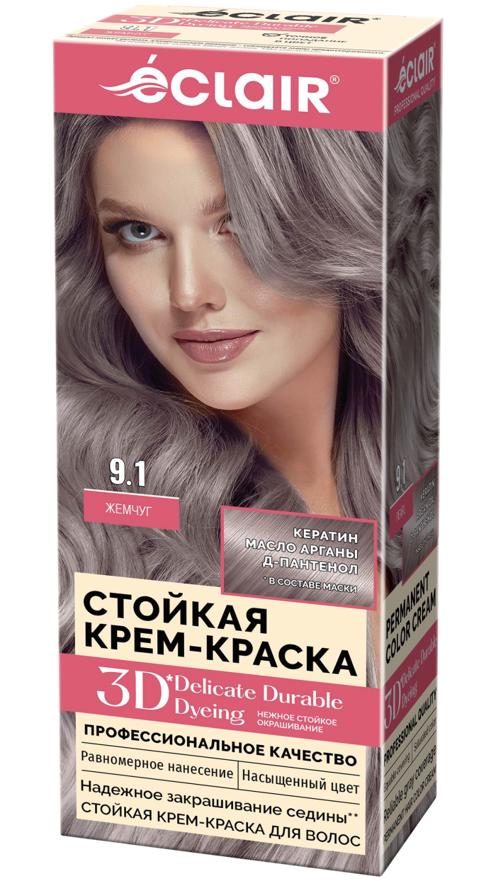 Крем-краска ECLAIR 9.1 3D " Жемчуг-Жемчуг ", с пантенолом, 100 мл,