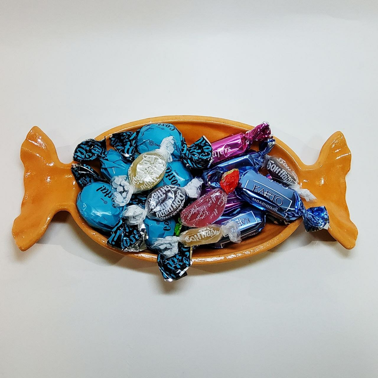 Конфетница, для сладостей, ручная работа, оранжевая, длина 23см — фото 1