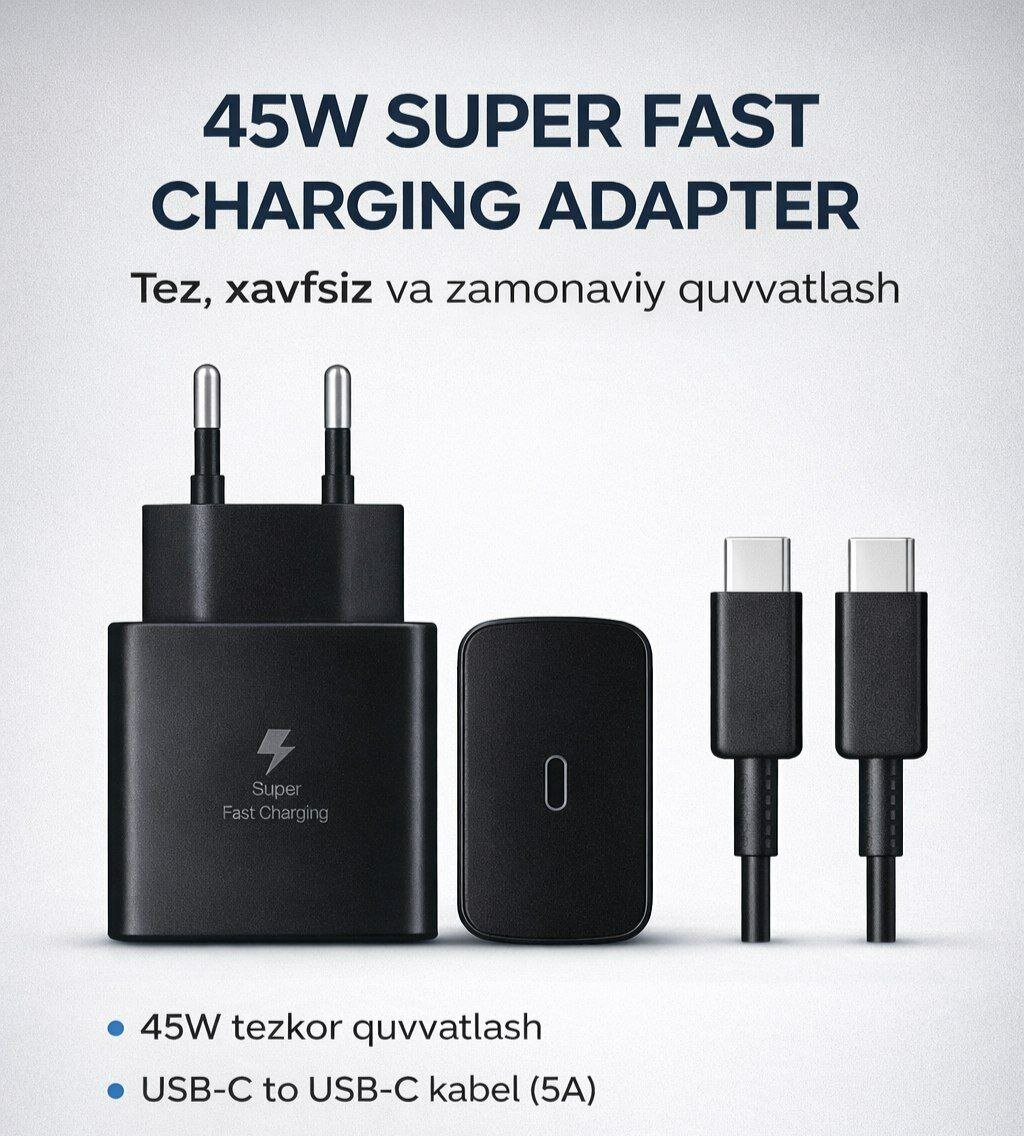 Адаптер для Samsung, Type-C зарядное устройство 45W/Ватт PD Fast Charger