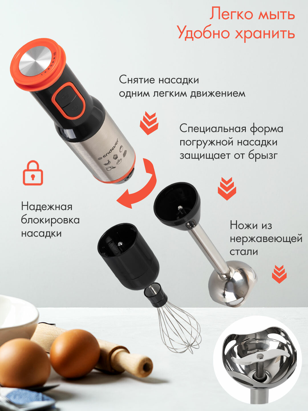 Блендер погружной с аксессуарами ENDEVER SIGMA-85 / 1500 Вт / защита от перегрева — фото 1