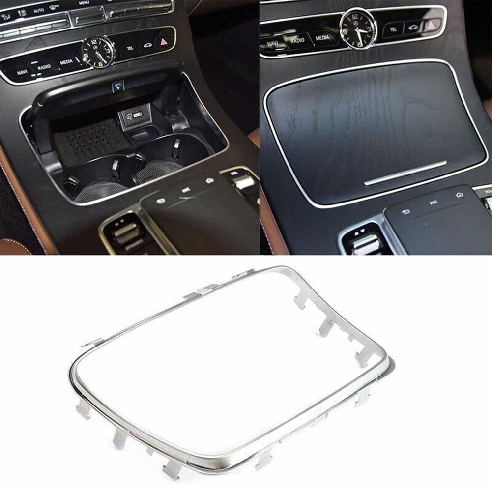 Накладка подстаканника Mercedes-Benz E-Class W213 2015-2020, рамка для центральной консоли, серебро ABS+PC.