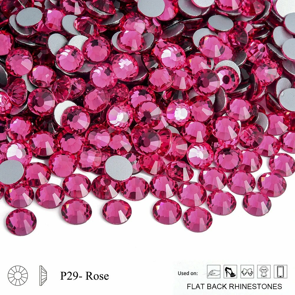 Стразы стеклянные P29-Rose, розовые, SS3-SS20