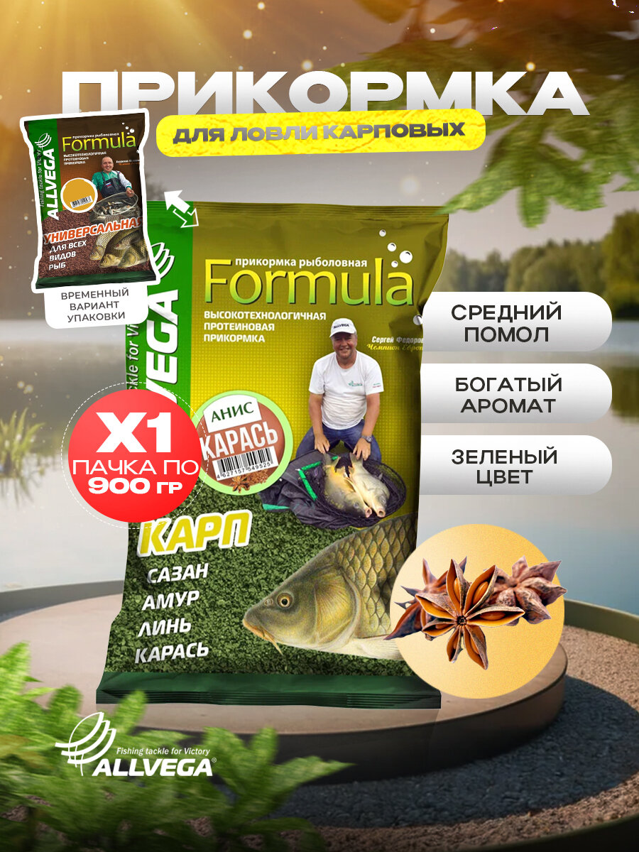 Прикормка для рыбалки ALLVEGA Formula Карась анис 1 пачка 0.9кг