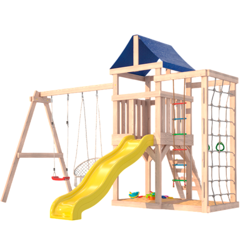 фото Детская площадка неокрашенная fun land с сеткой стенкой и плетенным креслом national tree company