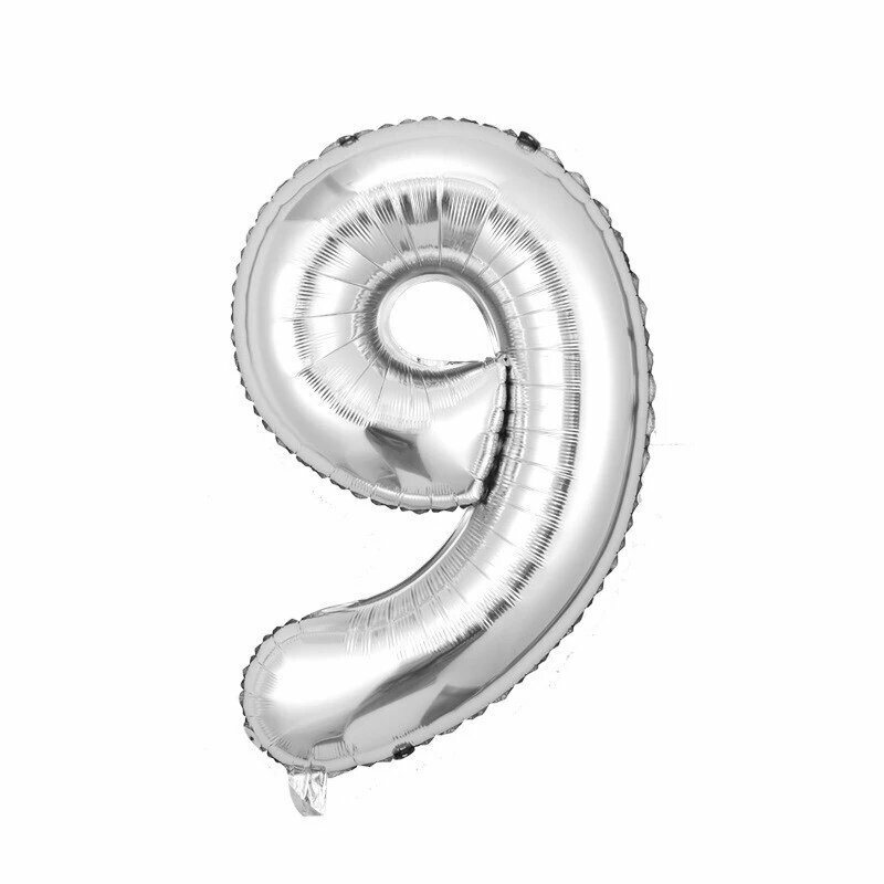 Фольгированный шар цифра 9, серебряный, 9