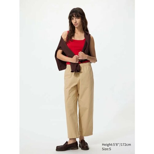 фото Брюки багги uniqlo cotton relaxed ankle pants, размер s, темно-бежевый