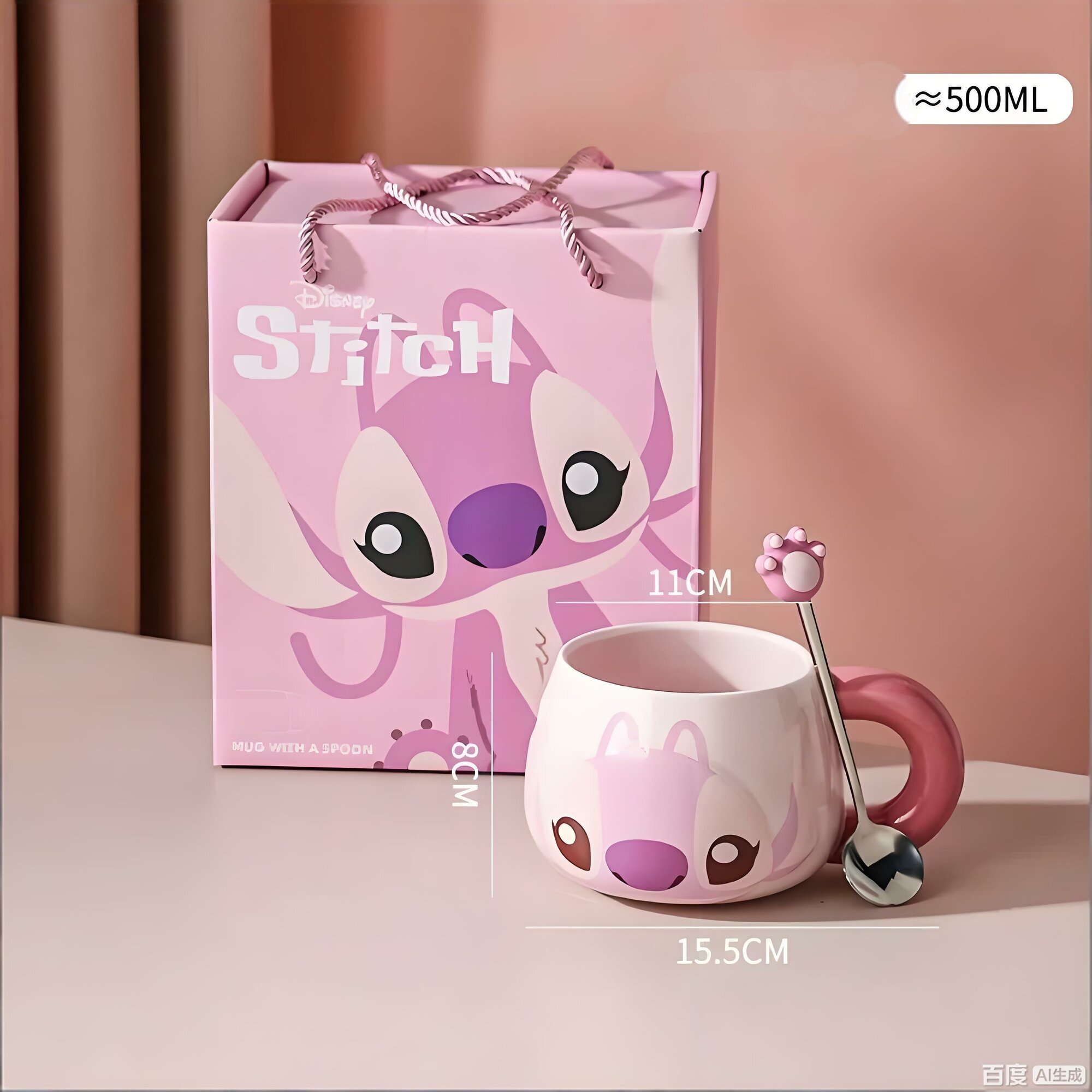 Kawaii Disney Angel Mug Мультяшная ложка Керамическая чашка Большая 500 мл Ручка Чашка для воды