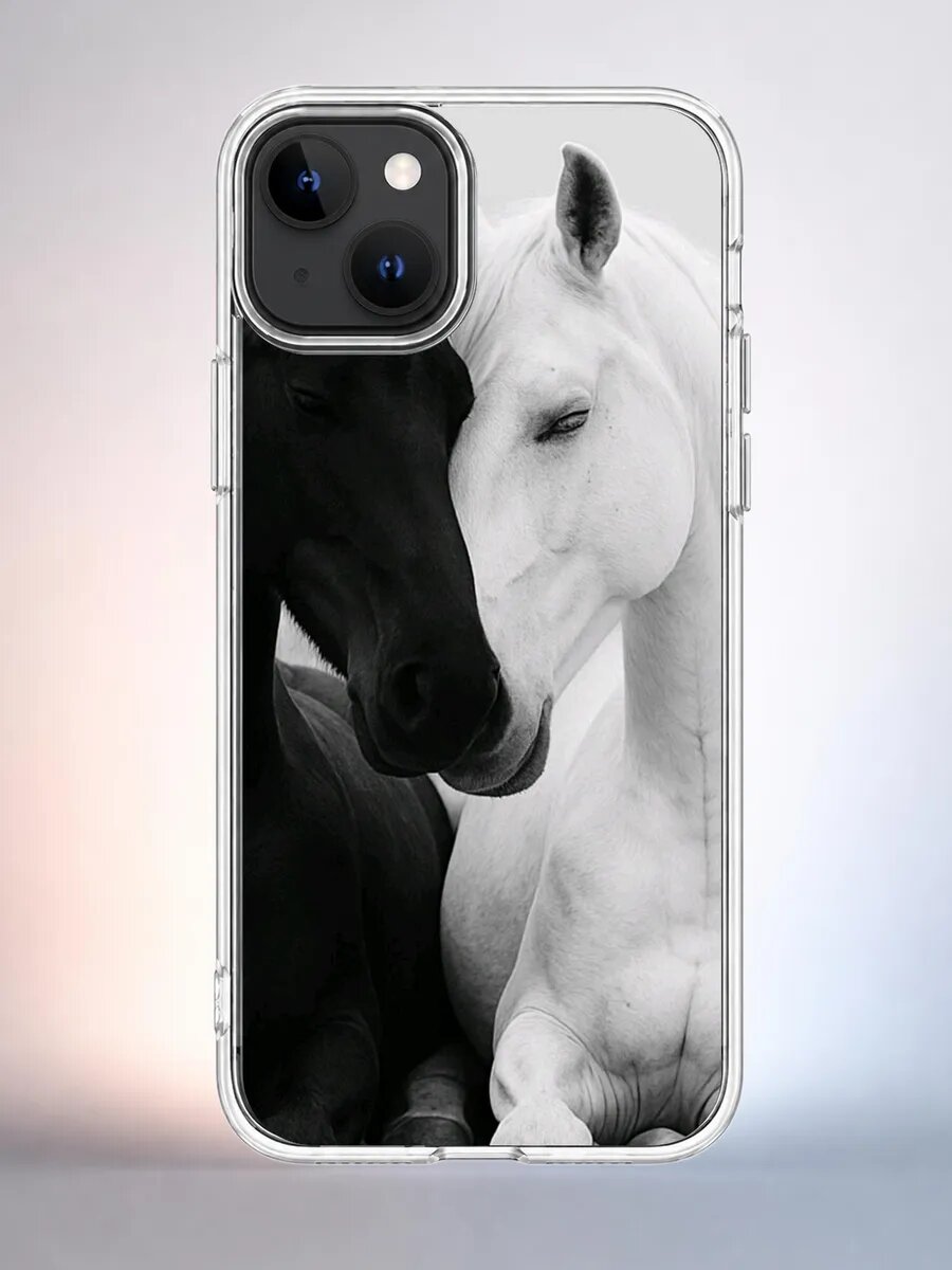 Чехол iPhone 15 инь-янь лошади силиконовый прозрачный