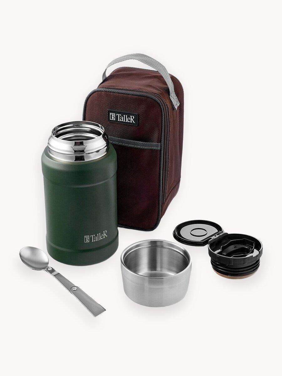 Термос для еды TalleR TR-22432, 0.75 л, с ложкой и чехлом, нержавеющая сталь