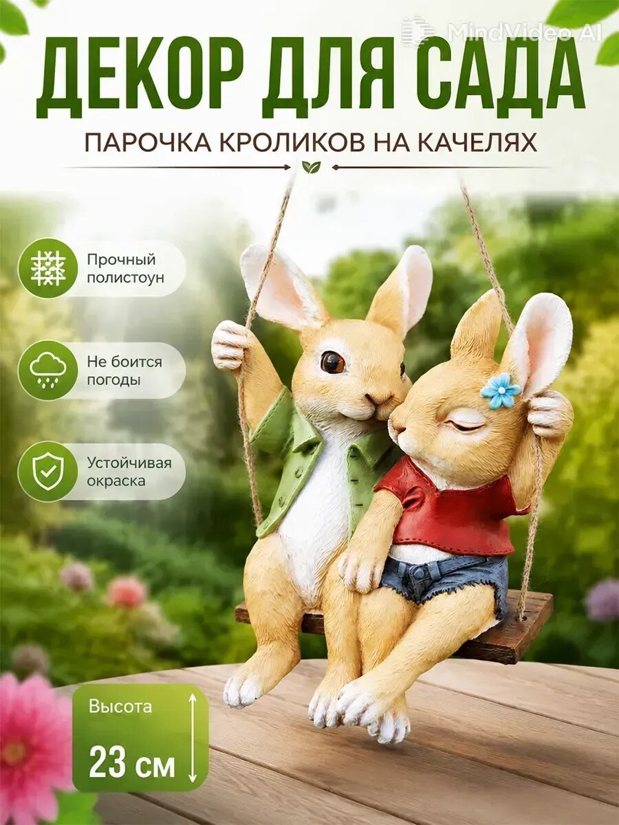 Садовые фигуры для дачи огорода пара зайцев на качелях