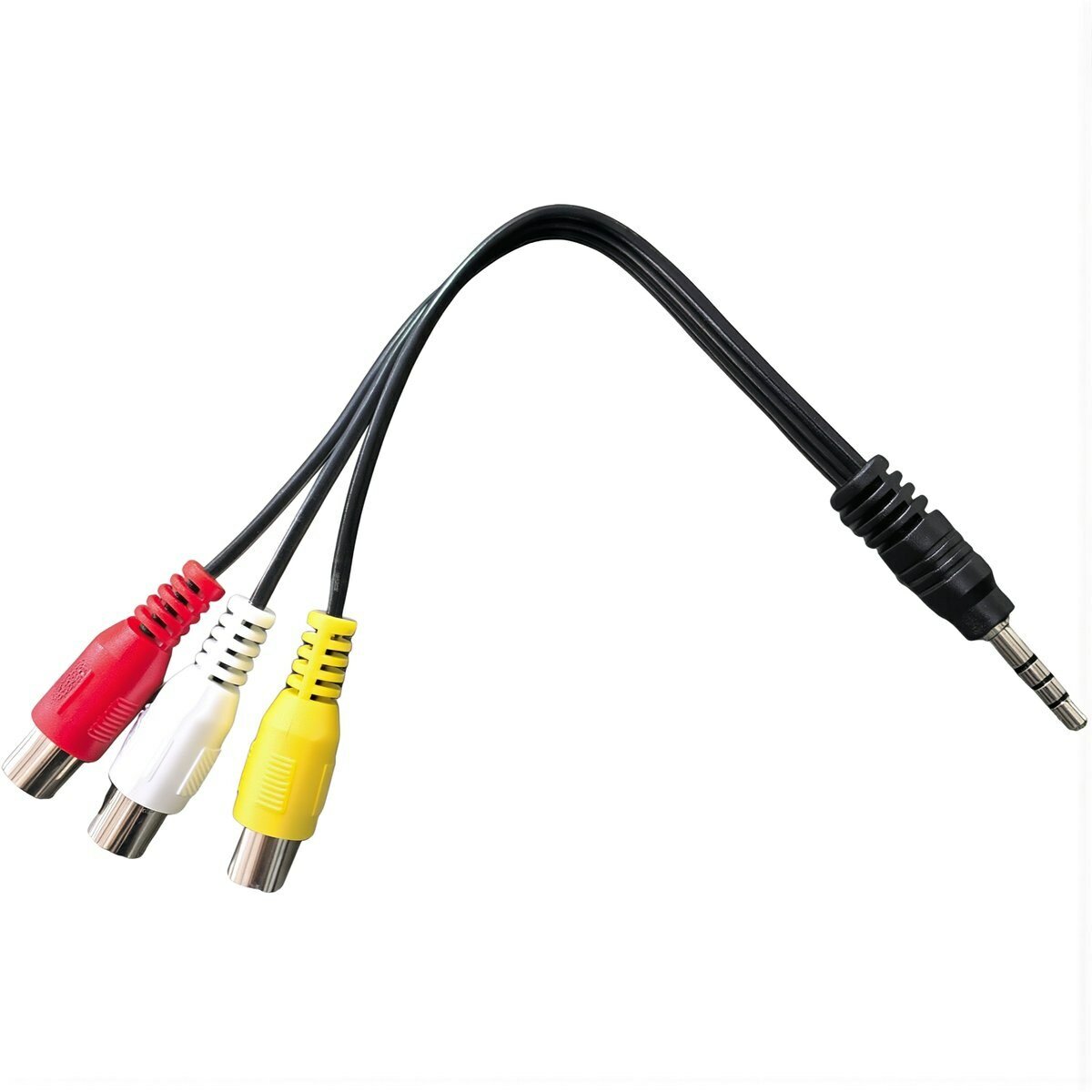 Аналоговый AV кабель 3.5 мм на 3 RCA для передачи аудио видеоданных между бытовыми устройствами длина 20 см чёрный