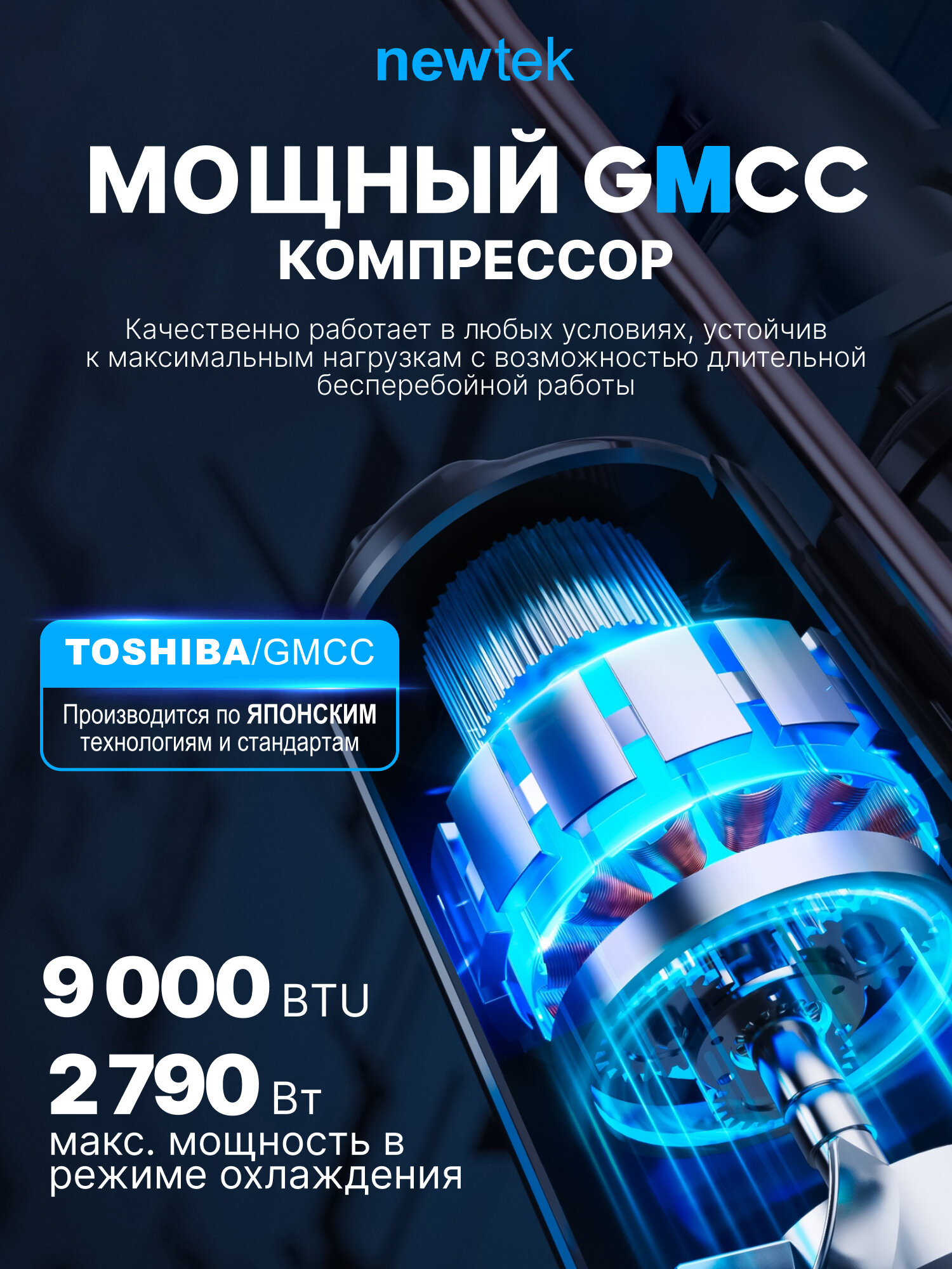 Сплит система инверторная NewTek NT-77HSDC09: 28 м2/ 4D-обдув/ A+/ Фильтр Silver Ion/ I-Feel/ Компрессор GMCC — фото 1