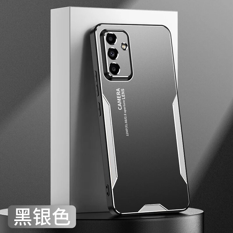 Металлический чехол для телефона из алюминиевого сплава для Samsung Galaxy M55 F55, силиконовый защитный чехол-бампер, Black Silver, For Galaxy M55 5G
