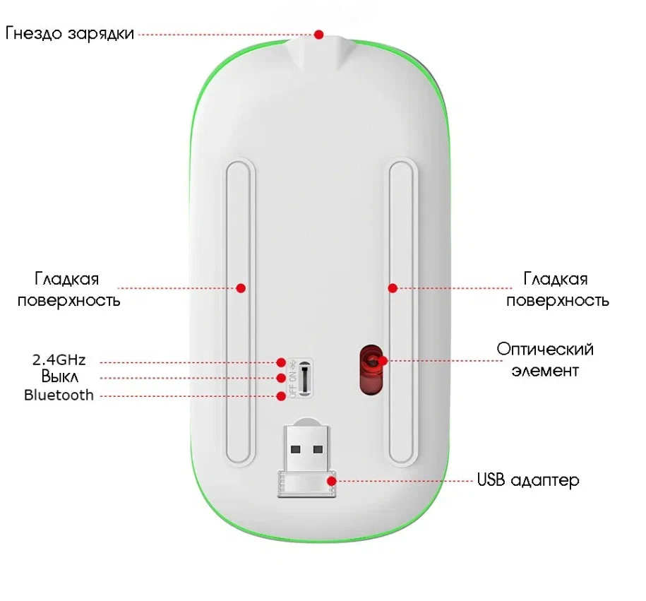 Мышь беспроводная, аккумуляторная, бесшумное нажатие, RGB подсветка, Bluetooth — фото 1