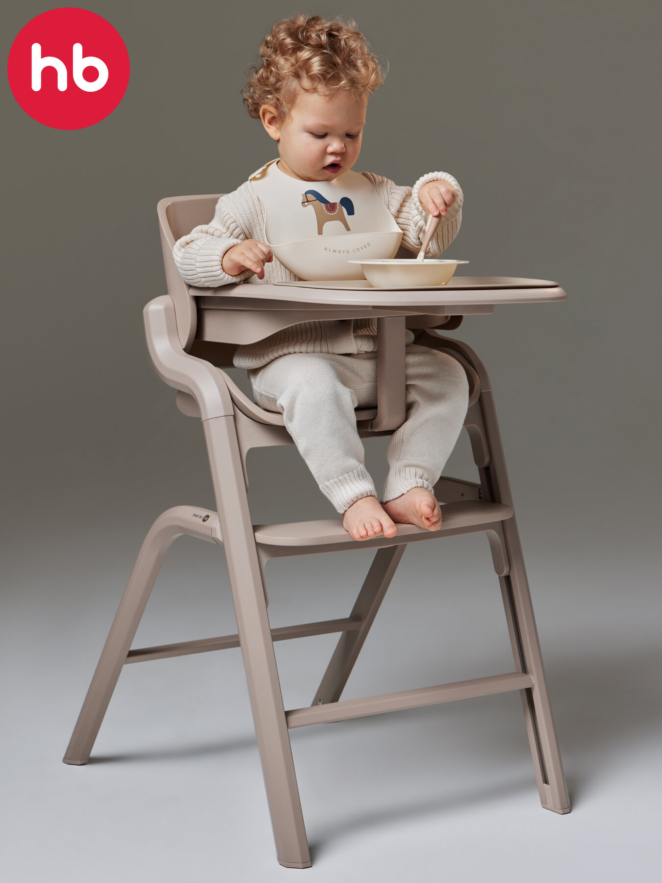 91040, Стульчик для кормления Happy Baby CHARLEY, до 95 кг, стул детский со спинкой, съемный поднос, бежевый