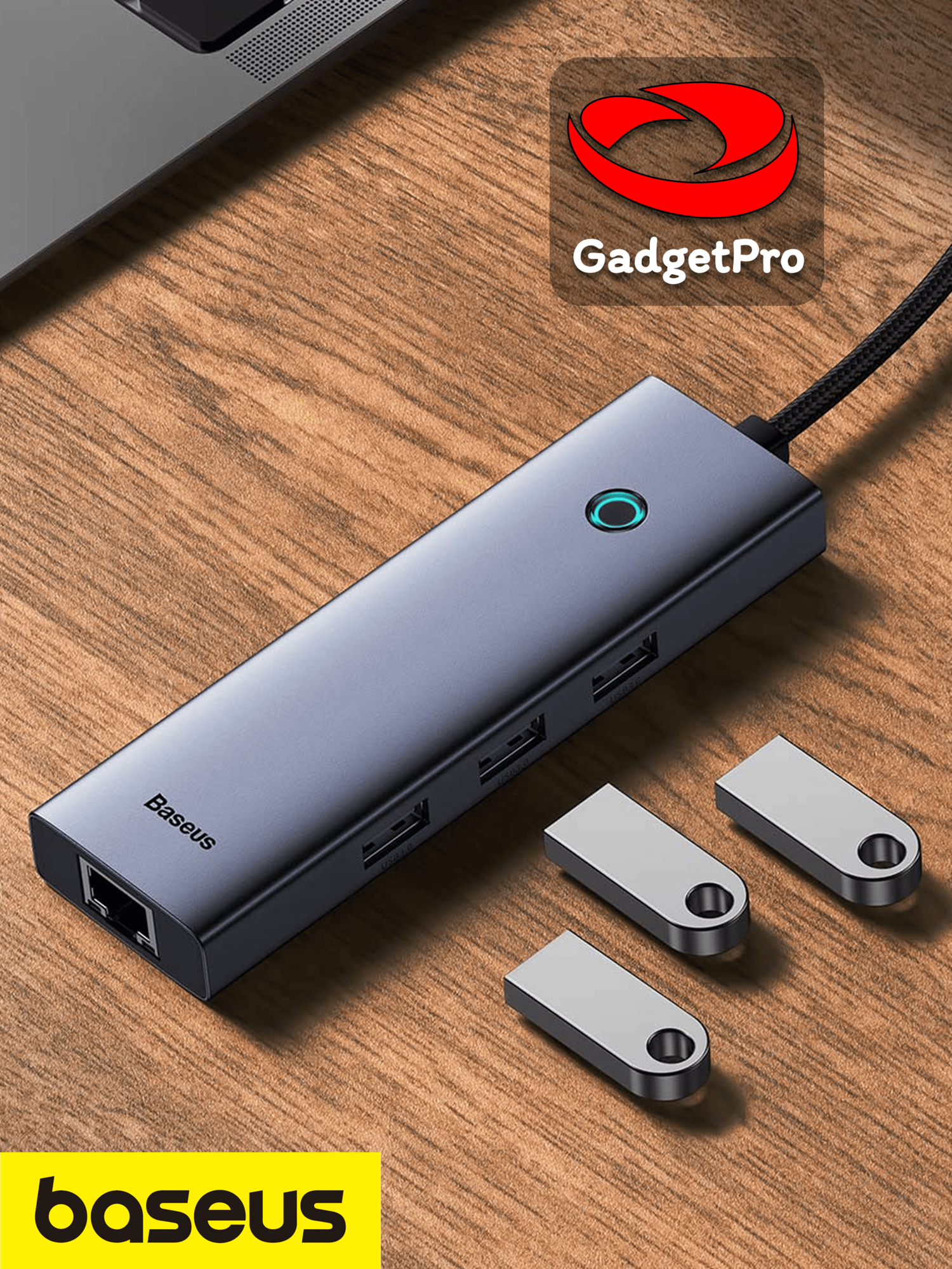Универсальный USB-хаб Baseus Flite Series с 3 портами USB 3.0 и LAN, док-станция Space Grey для MacBook, ноутбуков и ПК