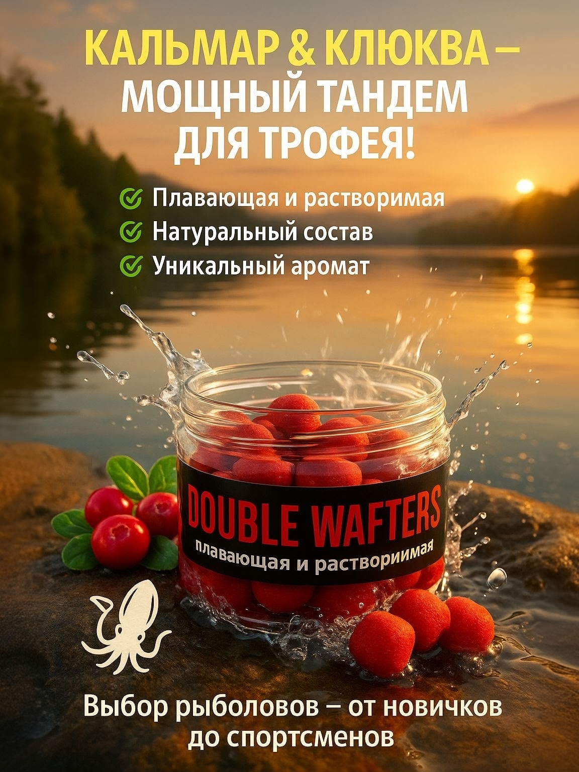 Насадка РР23 плавающая растворимая 16х20мм Кальмар/Клюква 180г
