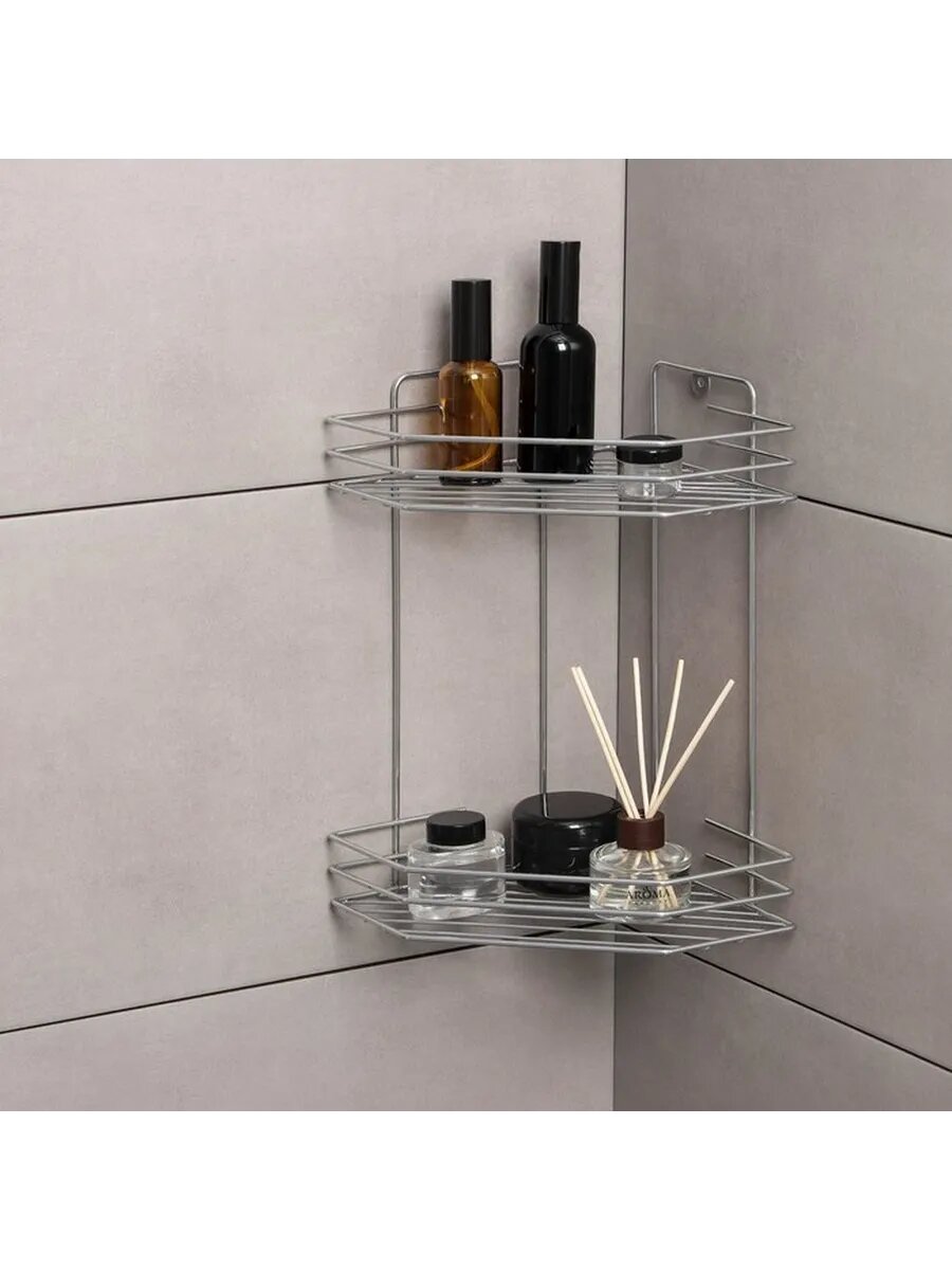 Компактная двухъярусная угловая полка для ванной