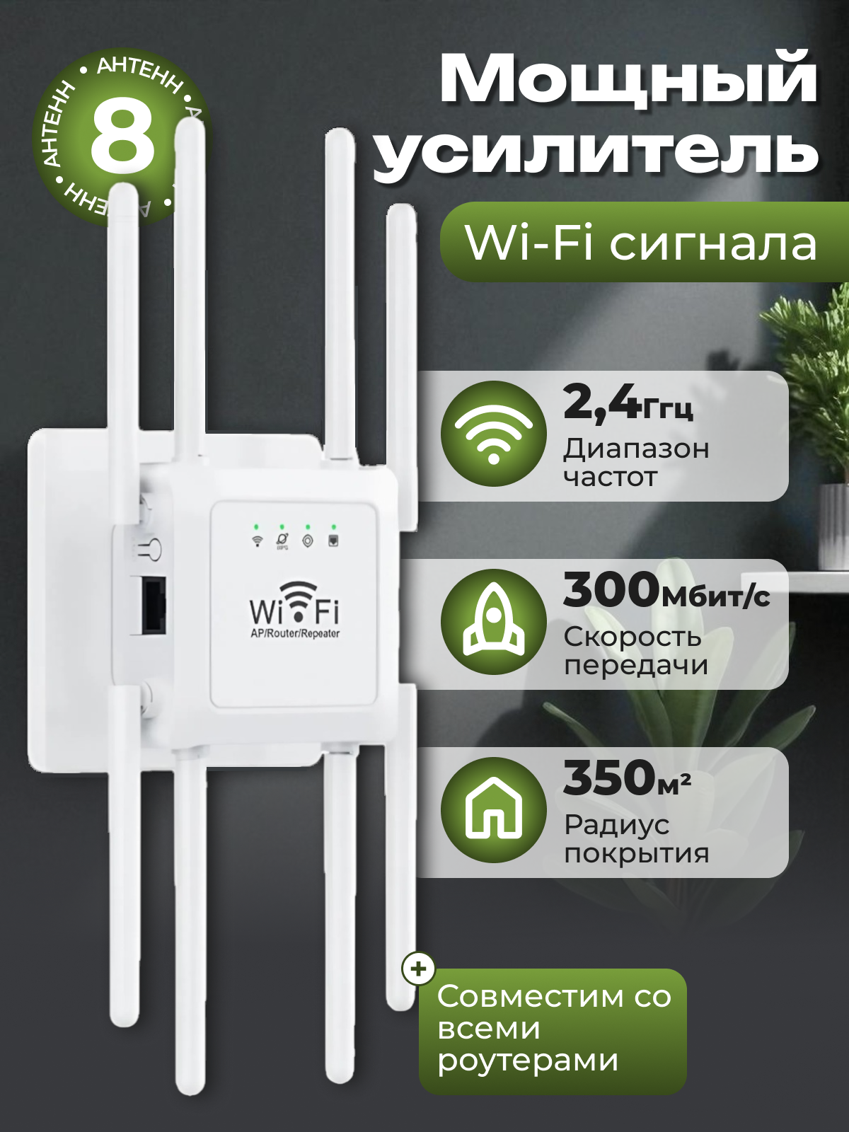 Усилитель сигнала 8 Антенна Wi-Fi, репитер, маршрутизатор, точка доступа, зоны покрытия,