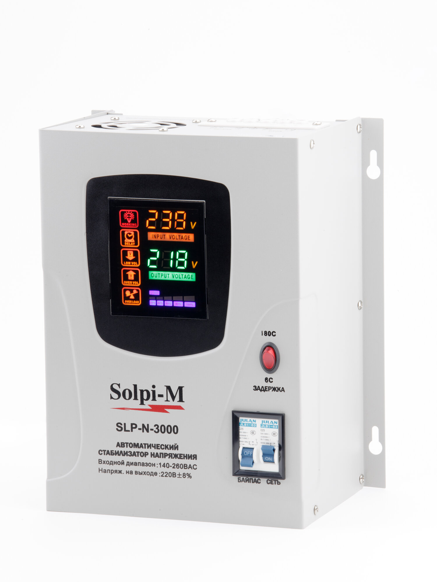 Стабилизатор напряжения Solpi-M "SLP-N", для бытовой техники, настенное крепление, 3000 ВА, защита от молнии