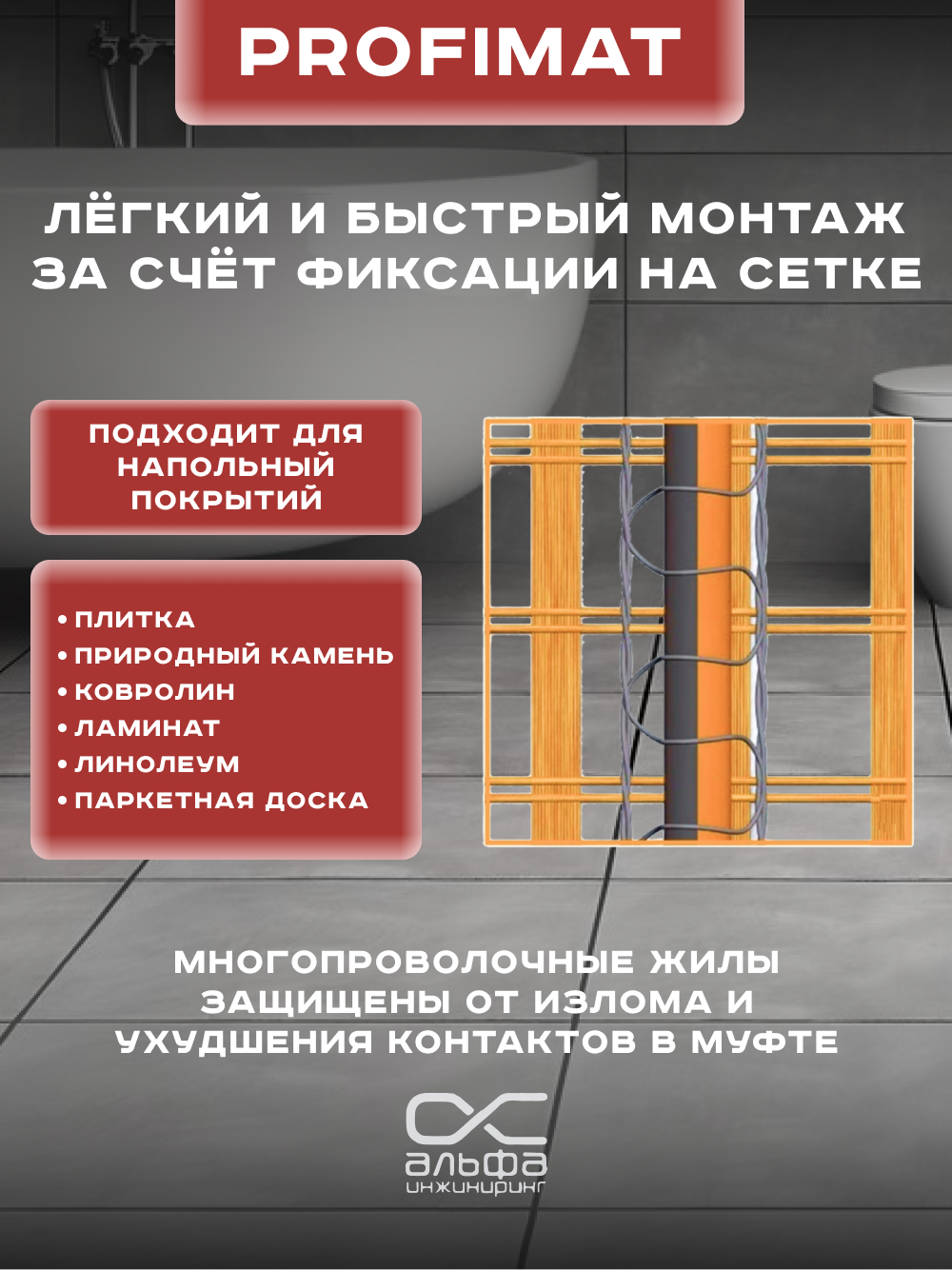 Теплый пол Теплолюкс ProfiMat 3,5 кв. м./630 Вт Мат нагревательный под плитку — фото 1