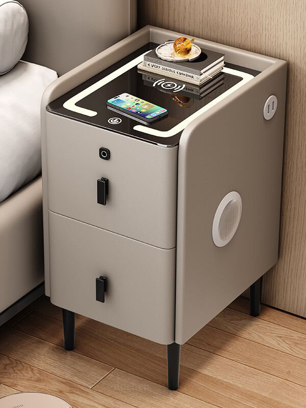 Умная прикроватная тумбочка из массива дерева, беспроводная зарядка + трехцветная подсветка + блокировка отпечатков пальцев + USB-интерфейс + аудио Bluetooth