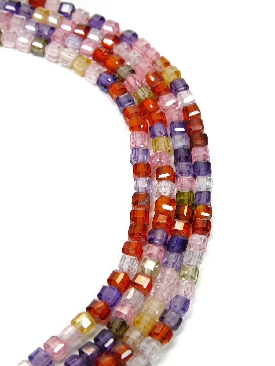 Нить - Цирконий Микс - 3 мм, квадрат, грань, 38 см — фото 1