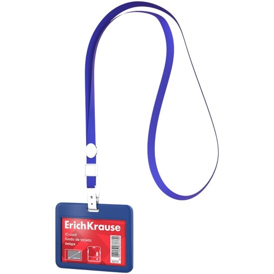 Бейдж Erich Krause горизонтальный (85х54 мм), корпус синий, цвет ленты синий, 63737
