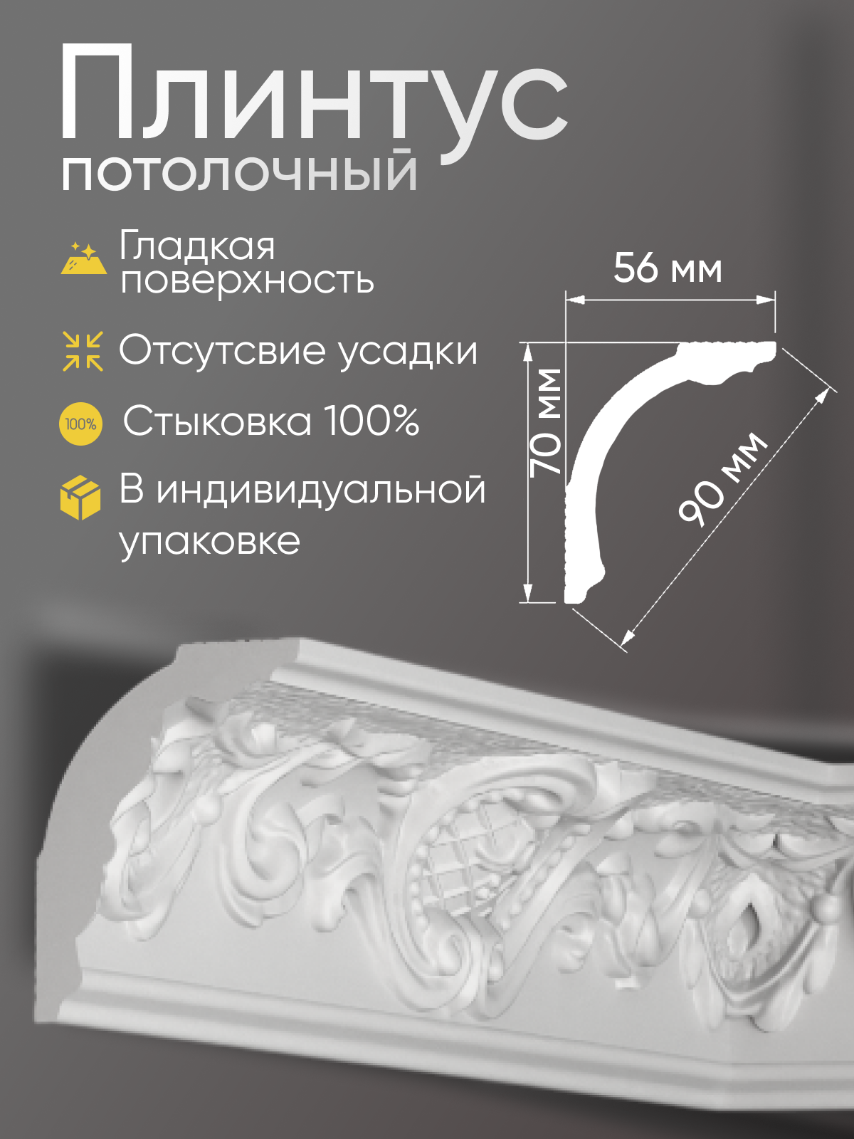 Плинтус потолочный 4 шт GLANZEPOL 200 см пенополистирол белый GP32