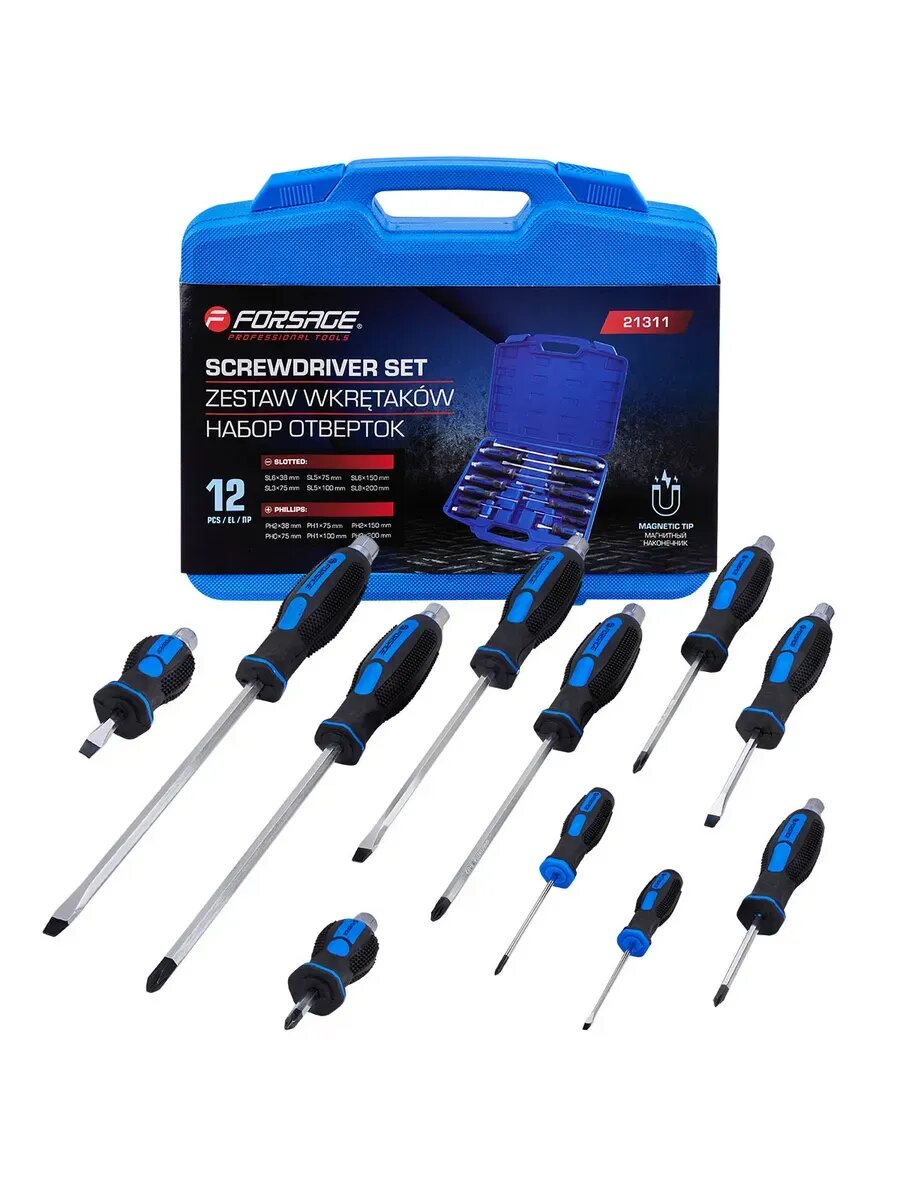 Набор отверток силовых магнитных 12 предметов