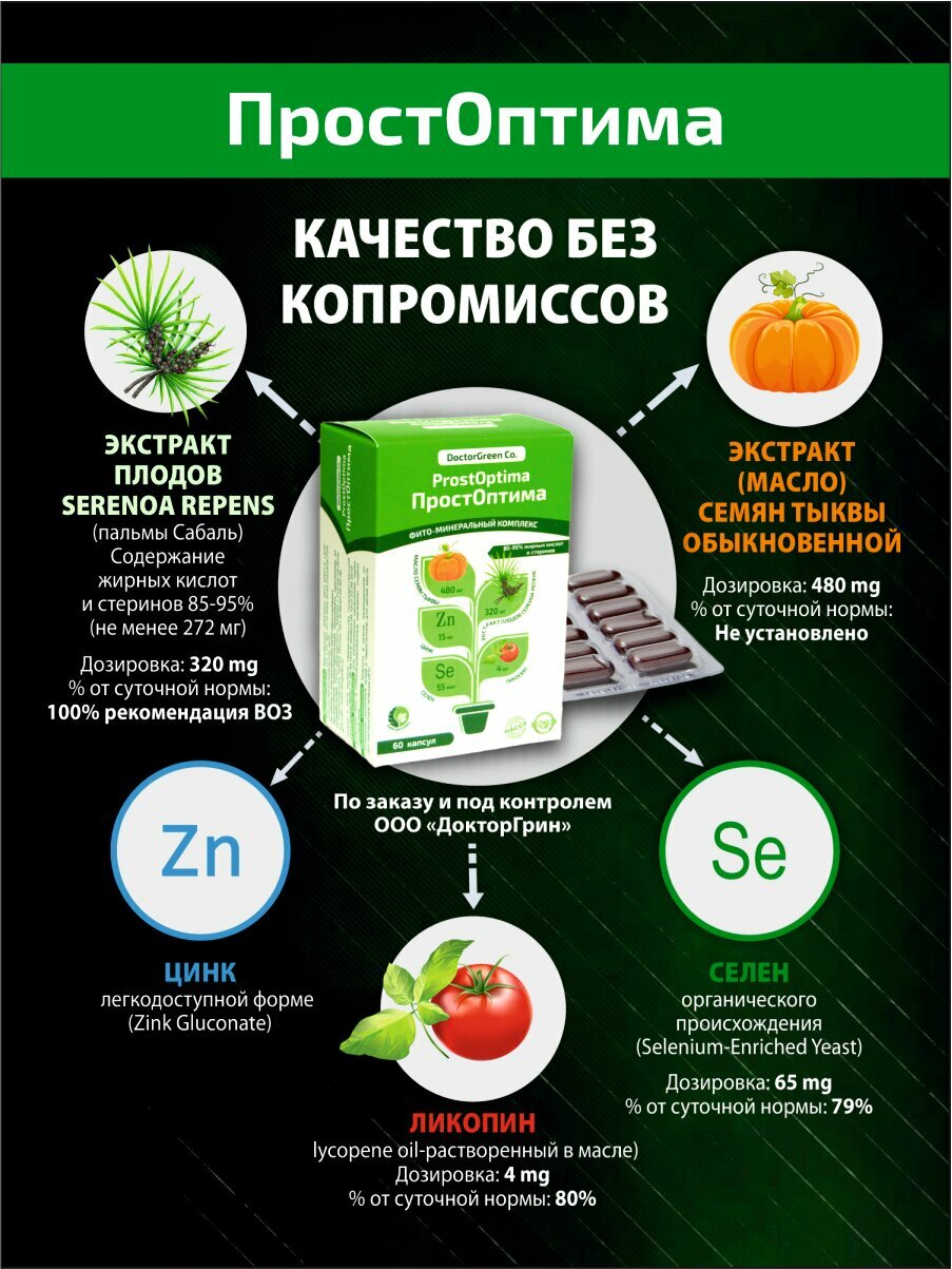 Картинки (БАД) ПростОптима®-Saw Palmetto - Фито-минеральный препарат содержащий концентрированный экстракт Saw palmetto эффективный при аденоме и простатите
