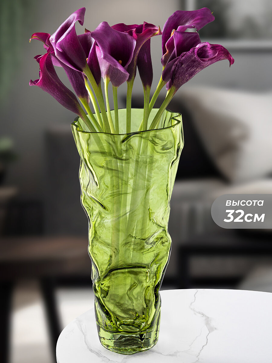 Ваза настольная 25 л Elan Gallery 16х16х32 см зеленая стекло