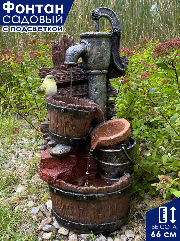 Фонтан садовый декоративный уличный Waterfall Colonna высота 66 см / Фонтанчик с подсветкой