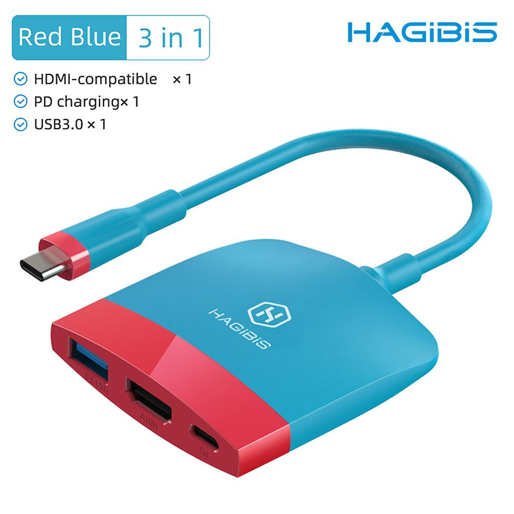 Док станция для подключения Nintendo Switch и Nintendo Switch OLED к телевизору ТВ конвертер адаптер Type C HDMI голубой