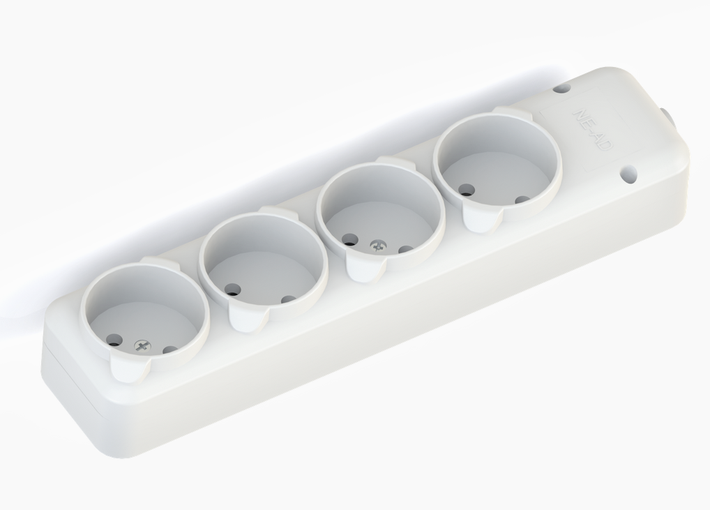 Блок розеток NE-AD 4 гнезда 10А 250В 3500Вт без заземления белый 3019-K / колодка электрическая для удлинителя