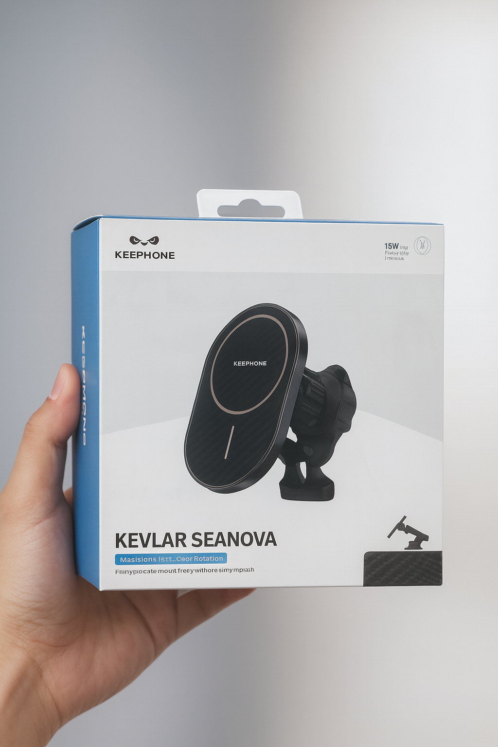 Держатель автомобильный Keephone Kevlar KPW-081, с беспроводной зарядкой, 15 Вт, вращение 360°, магнитная сила 3500gs