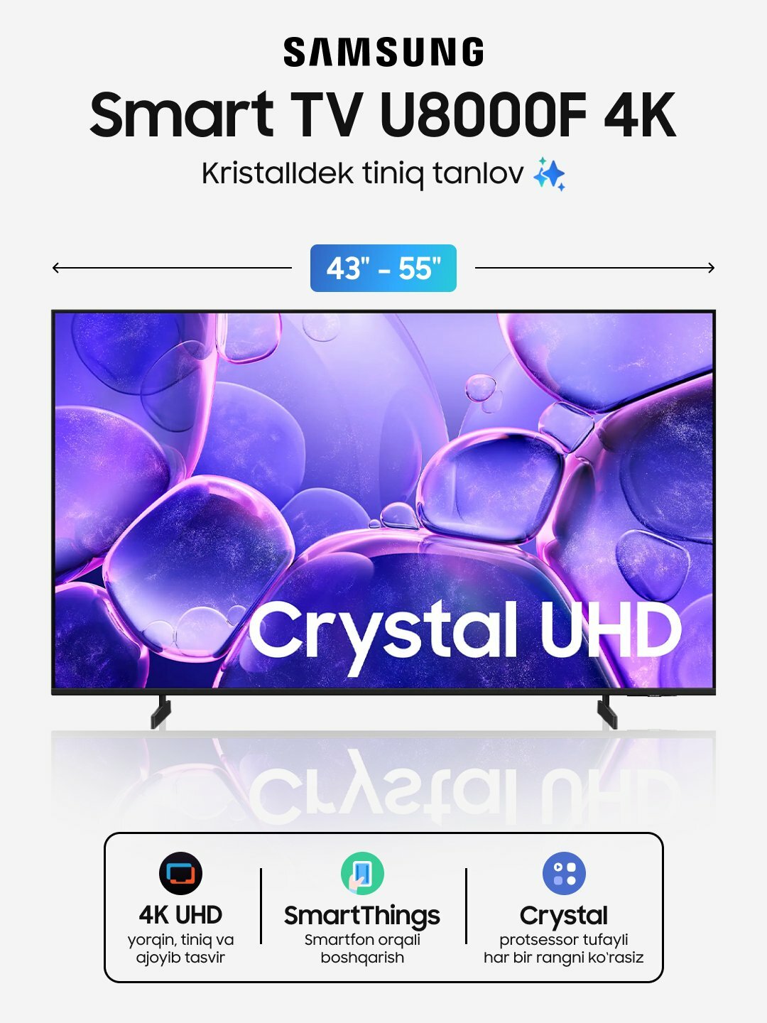 Телевизор Samsung UE50U8000FUXUZ, 4K Ultra HD, Smart TV, поддержка Airplay, Bluetooth