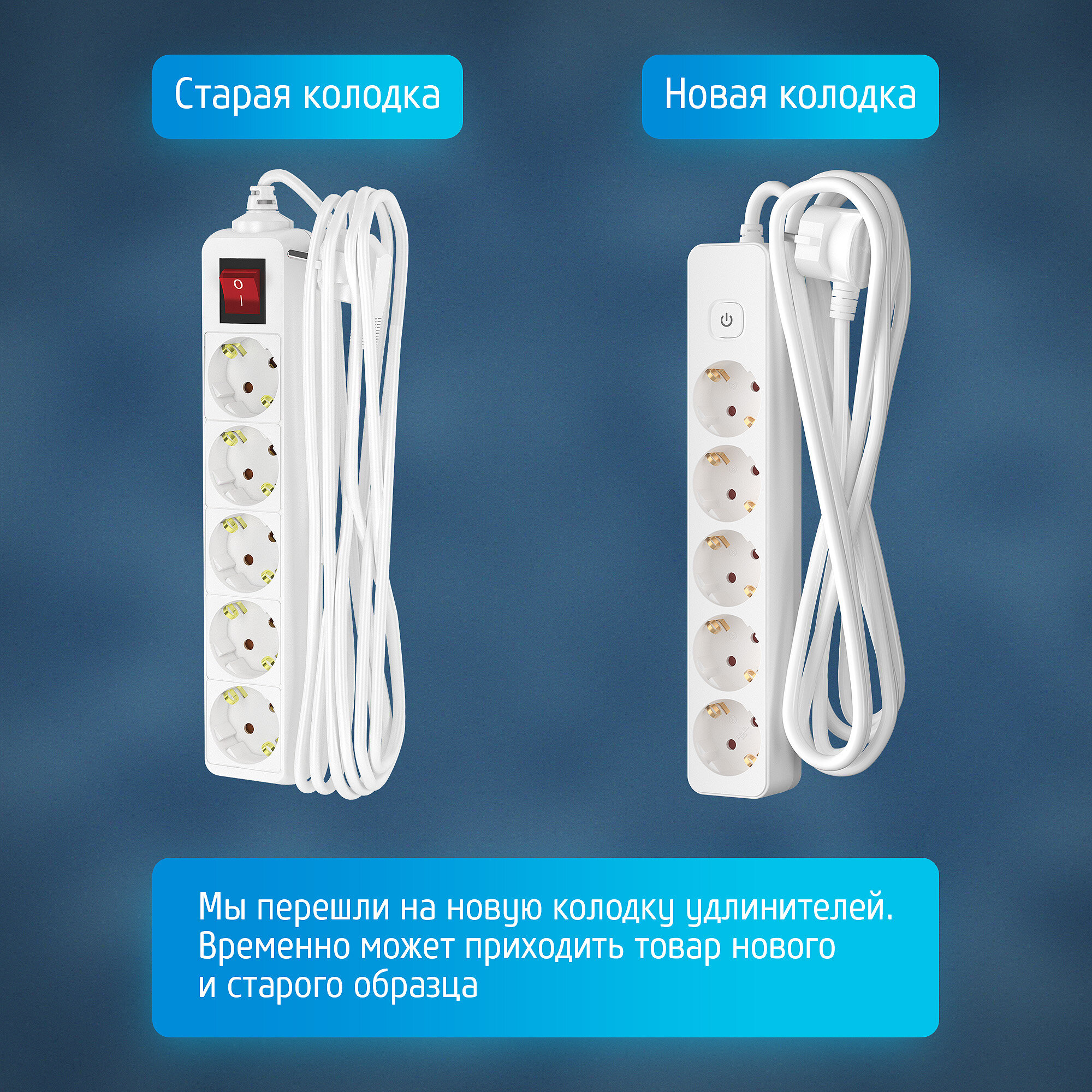 Удлинитель сетевой для розетки фотон 16А 5м 5 розеток с выключателем с заземлением, белый ГОСТ — фото 1