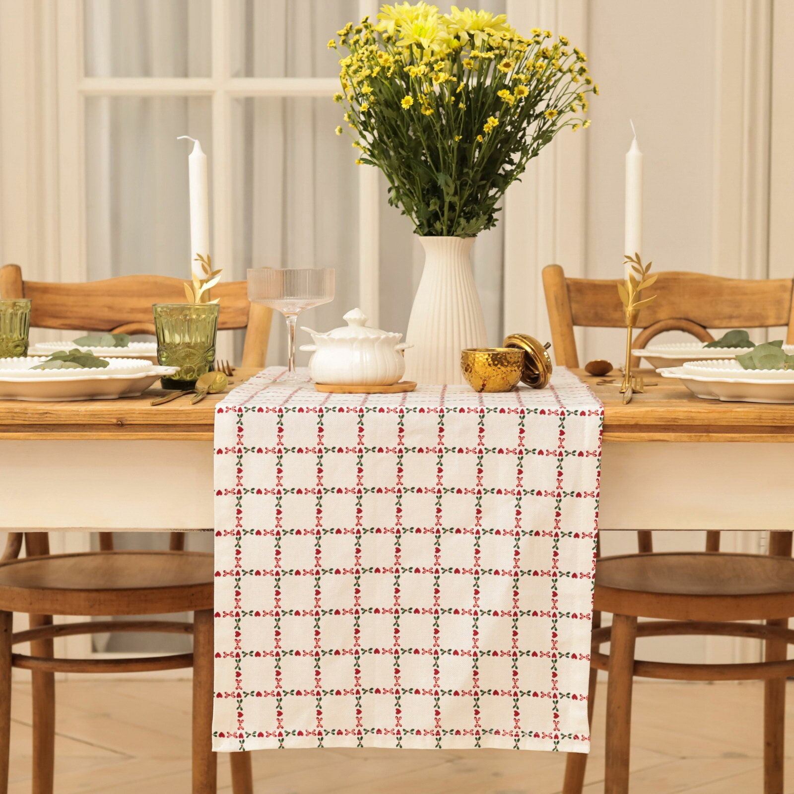 Дорожка на стол Flower Cage 40x149 см 100% хлопок рогожка 186 г/?2 белая