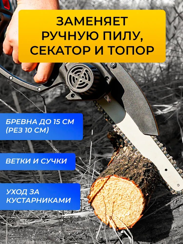 Пила аккумуляторная цепная 6 дюймов, 2 АКБ, кейс (мини пила, бесщеточная, электропила) — фото 1