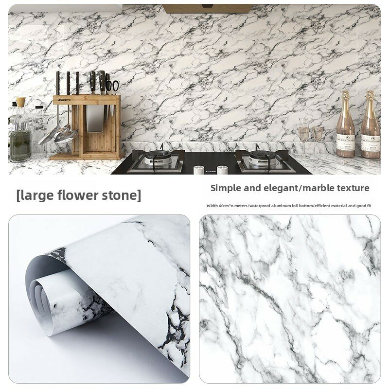 Selfadhesive kitchen wall covering with marble pattern waterproof and oilproof finish
