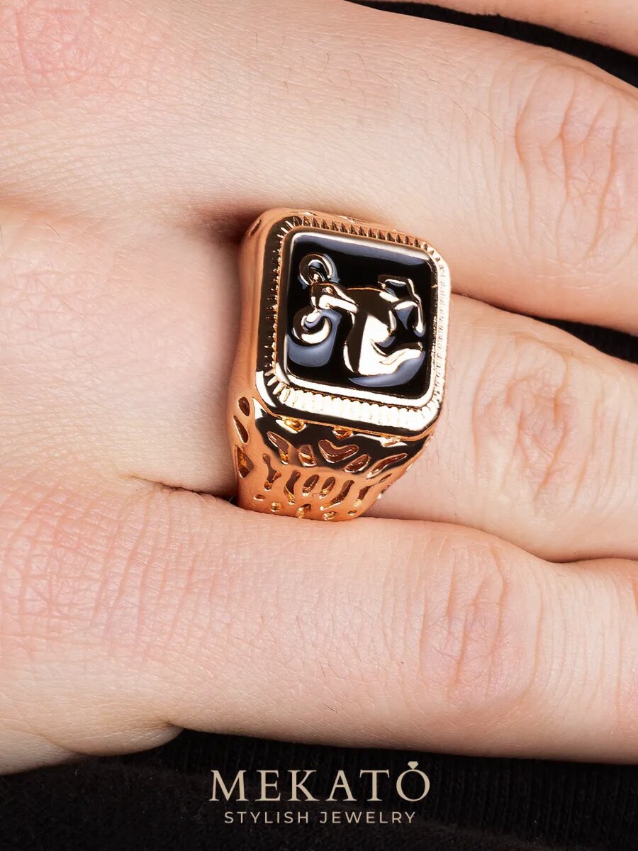 Печатка МЕКАТО, размер 23, золотой, черный — фото 1